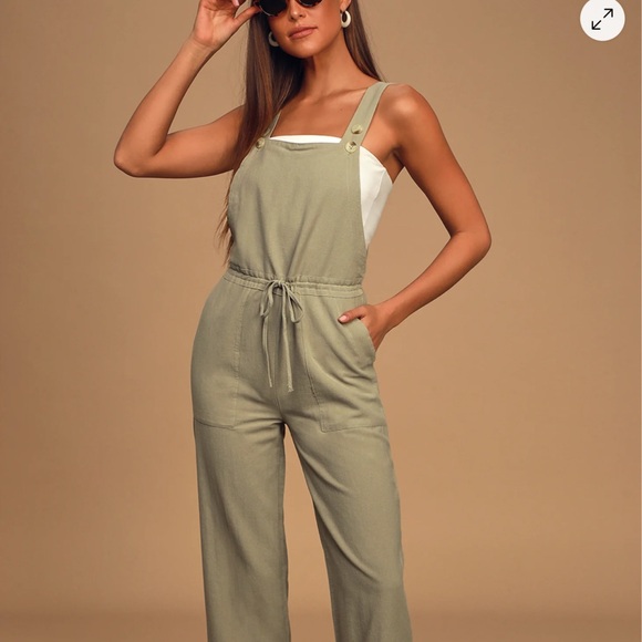 Rhythm. Pants - Verona Sage Green Drawstring Wide-Leg Jumpsuit